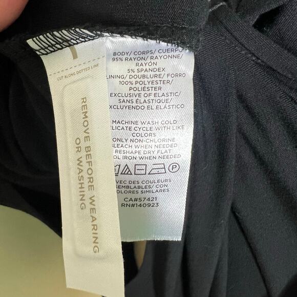 LOFT Romper Medium Womens Black Cut-Out Jersey Knit Twist V-Neck Belted Smocked - Picture 9 of 9